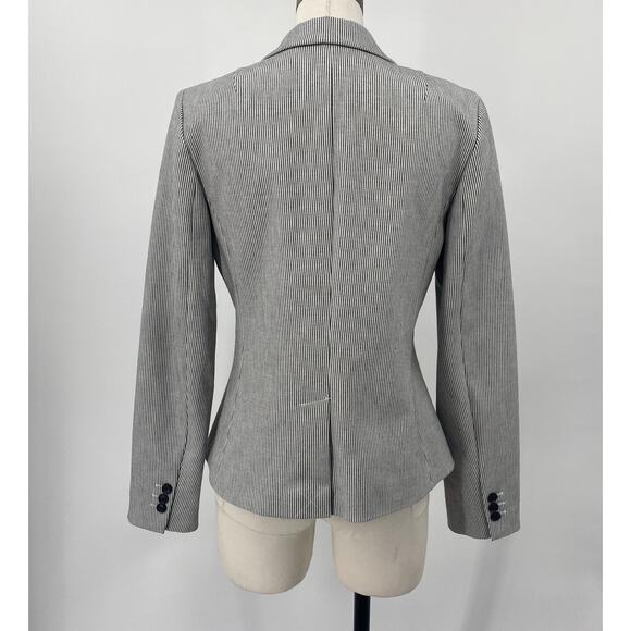 Banana Republic Classic Fit Blazer Striped Pattern Button Front Gray White 6 - Picture 5 of 10